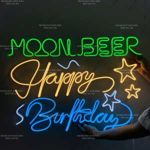 Đèn led neon happy birthday treo dây trang trí sinh nhật quán moon beer