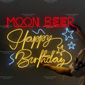 Đèn Led Neon happy birthday treo dây decor tiệc sinh nhật quán MOON BEER