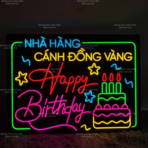 Đèn Led Neon Happy birthday cầm tay nhà hàng cánh đồng